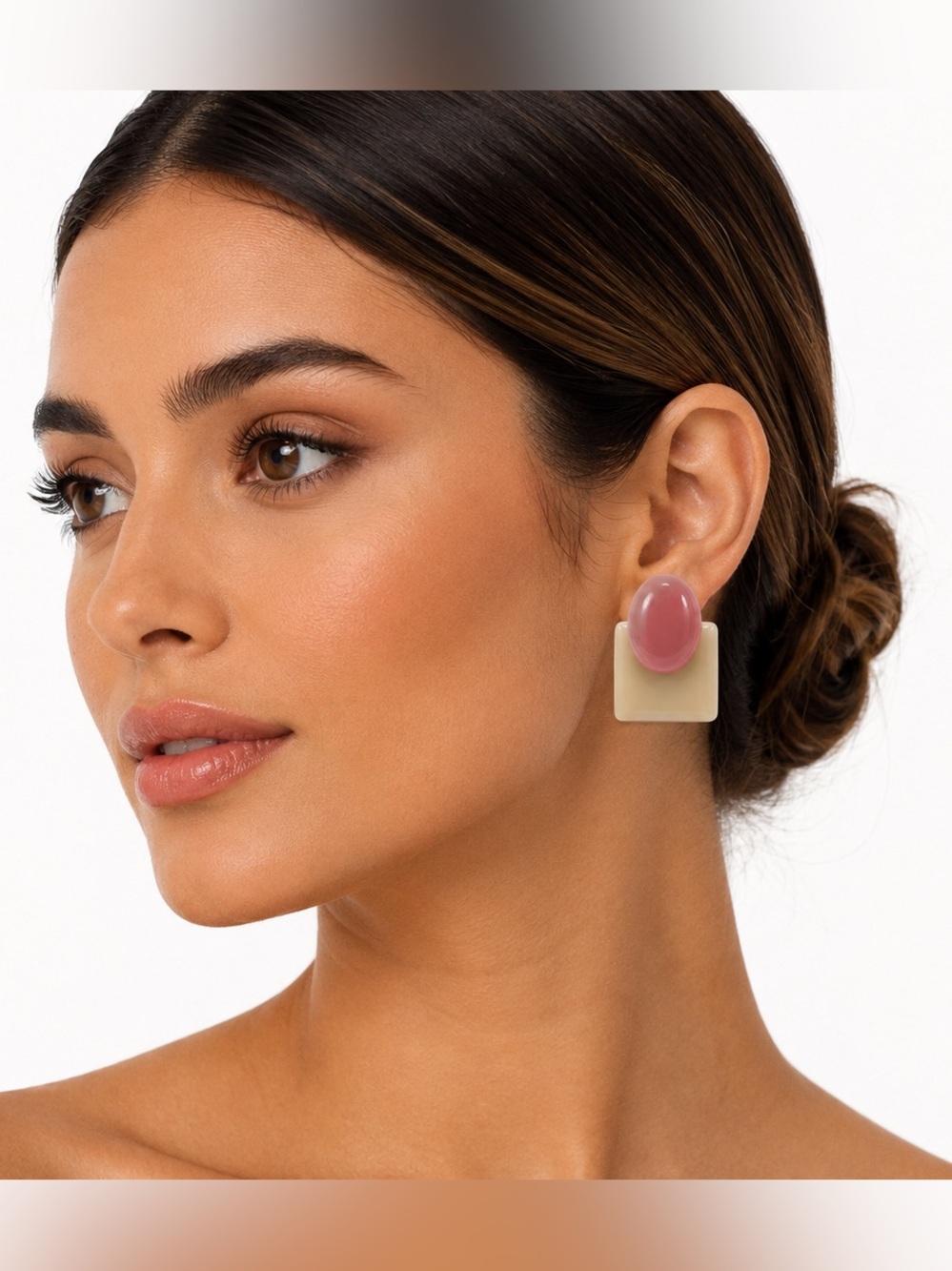 Pink and Cream Oval Square Statement Earrings